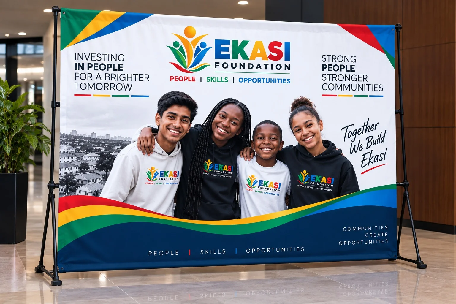 Diverse South African youth learning from a tutor in a classroom setting at Ekasi Foundation